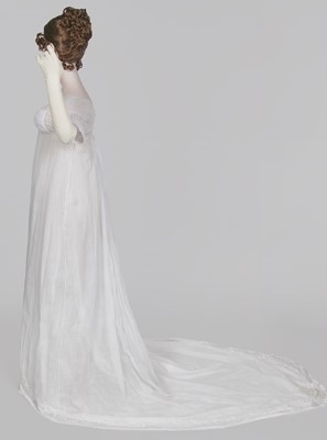 Lot 39 - A fine Indian muslin evening dress with long train, English, 1804-05