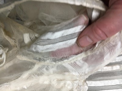 Lot 89 - An ivory striped silk gauze ball gown, English, circa 1812