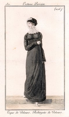 Lot 97 - A sarsanet mourning gown, French, circa 1813