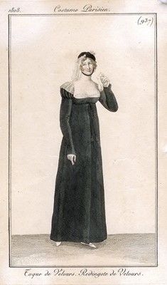 Lot 97 - A sarsanet mourning gown, French, circa 1813