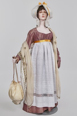 Lot 23 - A mauve shot-silk transition gown, French, circa 1800