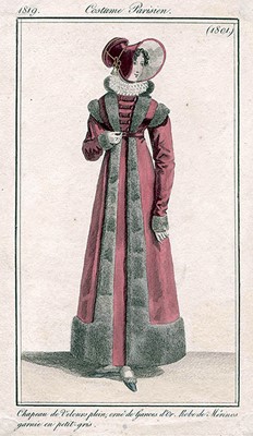 Lot 116 - A fine wool redingote with faux fur (silk shag) trim, French, 1815-20