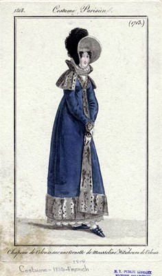 Lot 116 - A fine wool redingote with faux fur (silk shag) trim, French, 1815-20