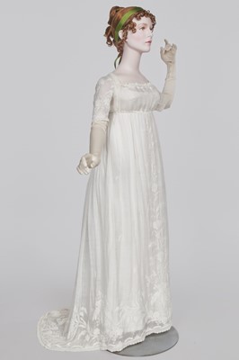 Lot 41 - A whitework embroidered muslin dress with trained hem, French, circa 1803