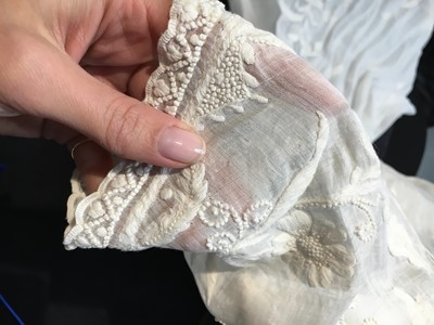 Lot 41 - A whitework embroidered muslin dress with trained hem, French, circa 1803
