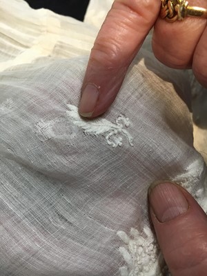 Lot 41 - A whitework embroidered muslin dress with trained hem, French, circa 1803