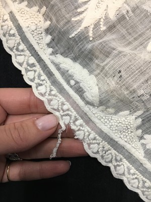Lot 41 - A whitework embroidered muslin dress with trained hem, French, circa 1803