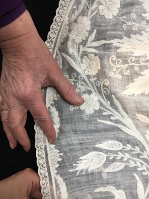 Lot 41 - A whitework embroidered muslin dress with trained hem, French, circa 1803