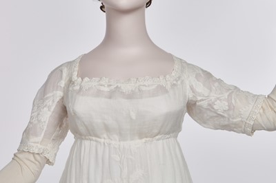 Lot 41 - A whitework embroidered muslin dress with trained hem, French, circa 1803