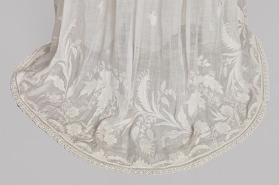 Lot 41 - A whitework embroidered muslin dress with trained hem, French, circa 1803