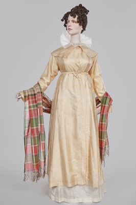 Lot 111 - A pale apricot sarsanet redingote/pelisse, French, circa 1815