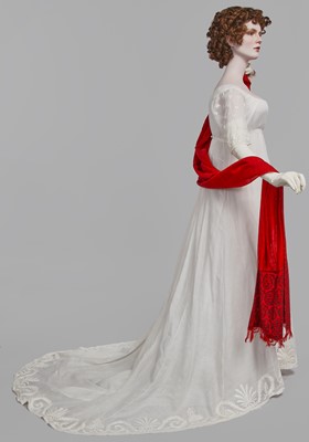 Lot 37 - A fine white muslin gown with long train, French, circa 1803