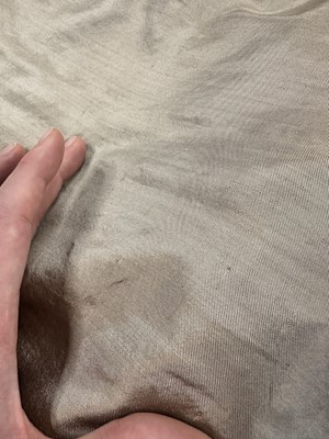 Lot 95 - A taupe twill shot sarsanet evening dress, circa 1812