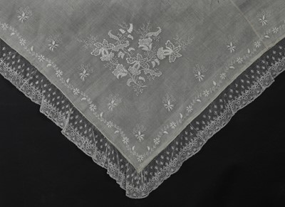 Lot 112 - A fine white-worked batiste shawl, circa 1830