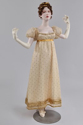 Lot 49 - A gold embroidered silk tulle dance dress, French, circa 1807