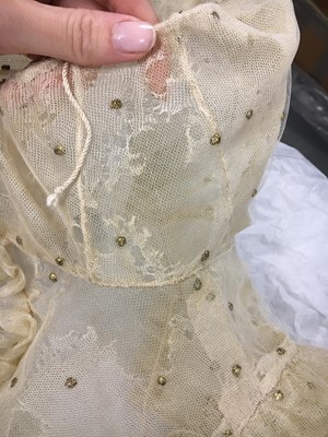 Lot 49 - A gold embroidered silk tulle dance dress, French, circa 1807