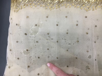 Lot 49 - A gold embroidered silk tulle dance dress, French, circa 1807