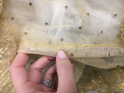 Lot 49 - A gold embroidered silk tulle dance dress, French, circa 1807