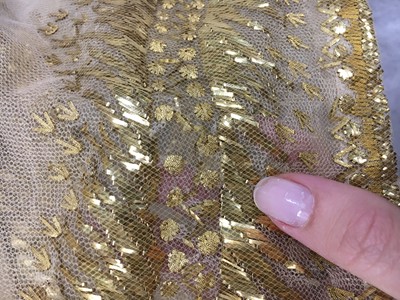 Lot 49 - A gold embroidered silk tulle dance dress, French, circa 1807