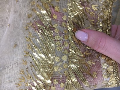 Lot 49 - A gold embroidered silk tulle dance dress, French, circa 1807