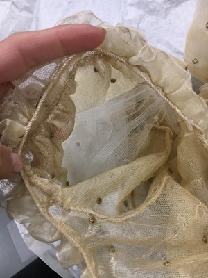 Lot 49 - A gold embroidered silk tulle dance dress, French, circa 1807