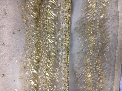 Lot 49 - A gold embroidered silk tulle dance dress, French, circa 1807