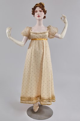 Lot 49 - A gold embroidered silk tulle dance dress, French, circa 1807