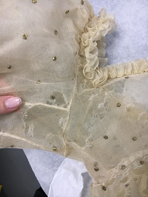 Lot 49 - A gold embroidered silk tulle dance dress, French, circa 1807