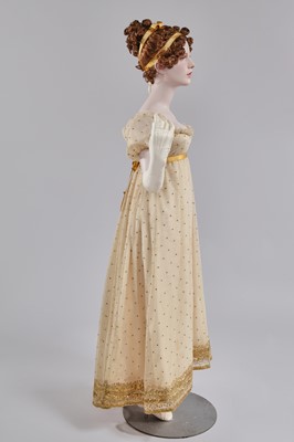 Lot 49 - A gold embroidered silk tulle dance dress, French, circa 1807