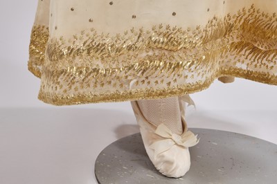 Lot 49 - A gold embroidered silk tulle dance dress, French, circa 1807