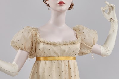 Lot 49 - A gold embroidered silk tulle dance dress, French, circa 1807