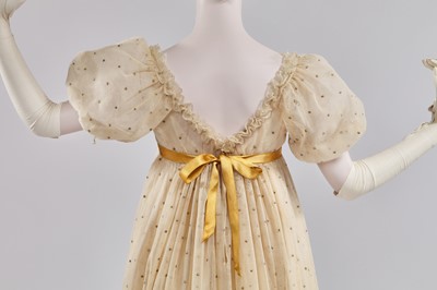 Lot 49 - A gold embroidered silk tulle dance dress, French, circa 1807