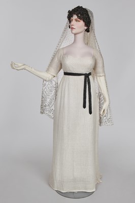 Lot 44 - A rare white bugle beaded batiste evening gown, English, circa 1805
