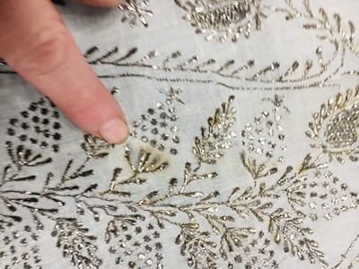 Lot 44 - A rare white bugle beaded batiste evening gown, English, circa 1805