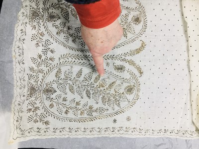 Lot 44 - A rare white bugle beaded batiste evening gown, English, circa 1805