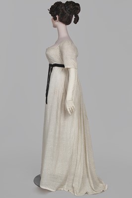 Lot 44 - A rare white bugle beaded batiste evening gown, English, circa 1805