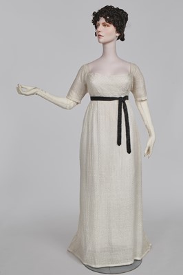 Lot 44 - A rare white bugle beaded batiste evening gown, English, circa 1805
