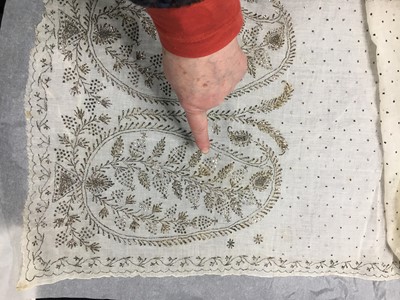 Lot 44 - A rare white bugle beaded batiste evening gown, English, circa 1805