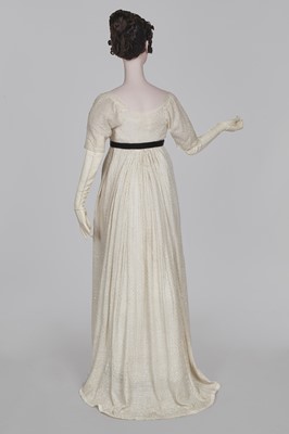 Lot 44 - A rare white bugle beaded batiste evening gown, English, circa 1805