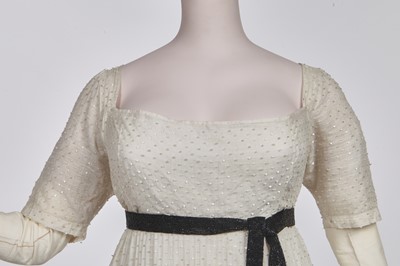 Lot 44 - A rare white bugle beaded batiste evening gown, English, circa 1805