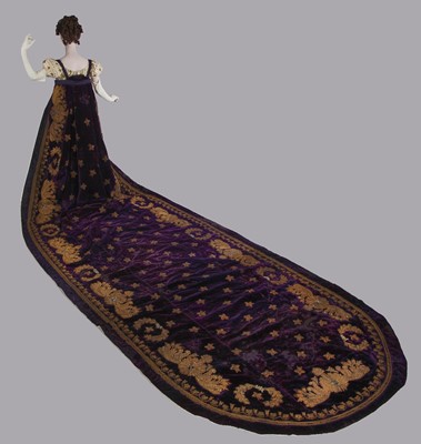 Lot 120 - A rare embroidered purple velvet court train bearing the iconography of Napoleon I