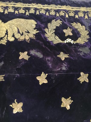Lot 120 - A rare embroidered purple velvet court train bearing the iconography of Napoleon I