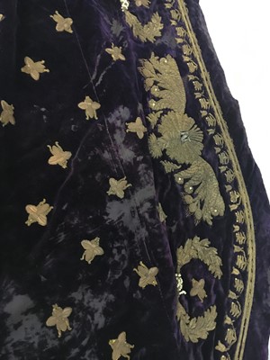 Lot 120 - A rare embroidered purple velvet court train bearing the iconography of Napoleon I