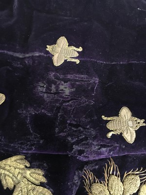 Lot 120 - A rare embroidered purple velvet court train bearing the iconography of Napoleon I