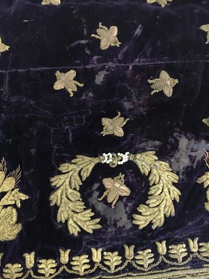 Lot 120 - A rare embroidered purple velvet court train bearing the iconography of Napoleon I