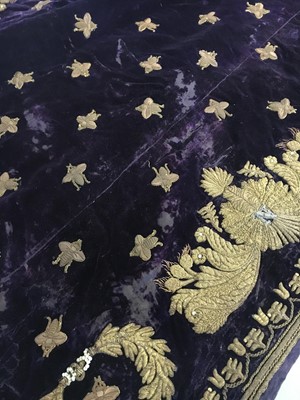 Lot 120 - A rare embroidered purple velvet court train bearing the iconography of Napoleon I
