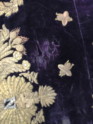 Lot 120 - A rare embroidered purple velvet court train bearing the iconography of Napoleon I