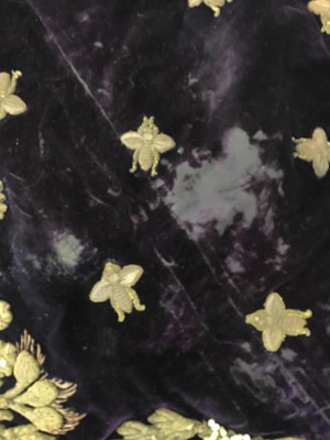 Lot 120 - A rare embroidered purple velvet court train bearing the iconography of Napoleon I