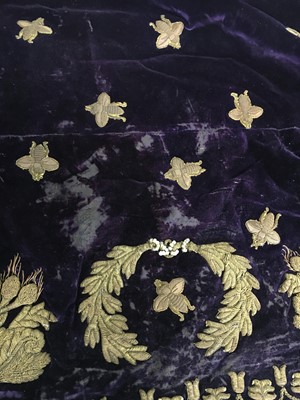 Lot 120 - A rare embroidered purple velvet court train bearing the iconography of Napoleon I
