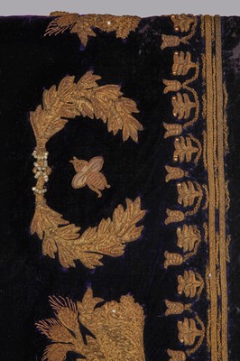 Lot 120 - A rare embroidered purple velvet court train bearing the iconography of Napoleon I